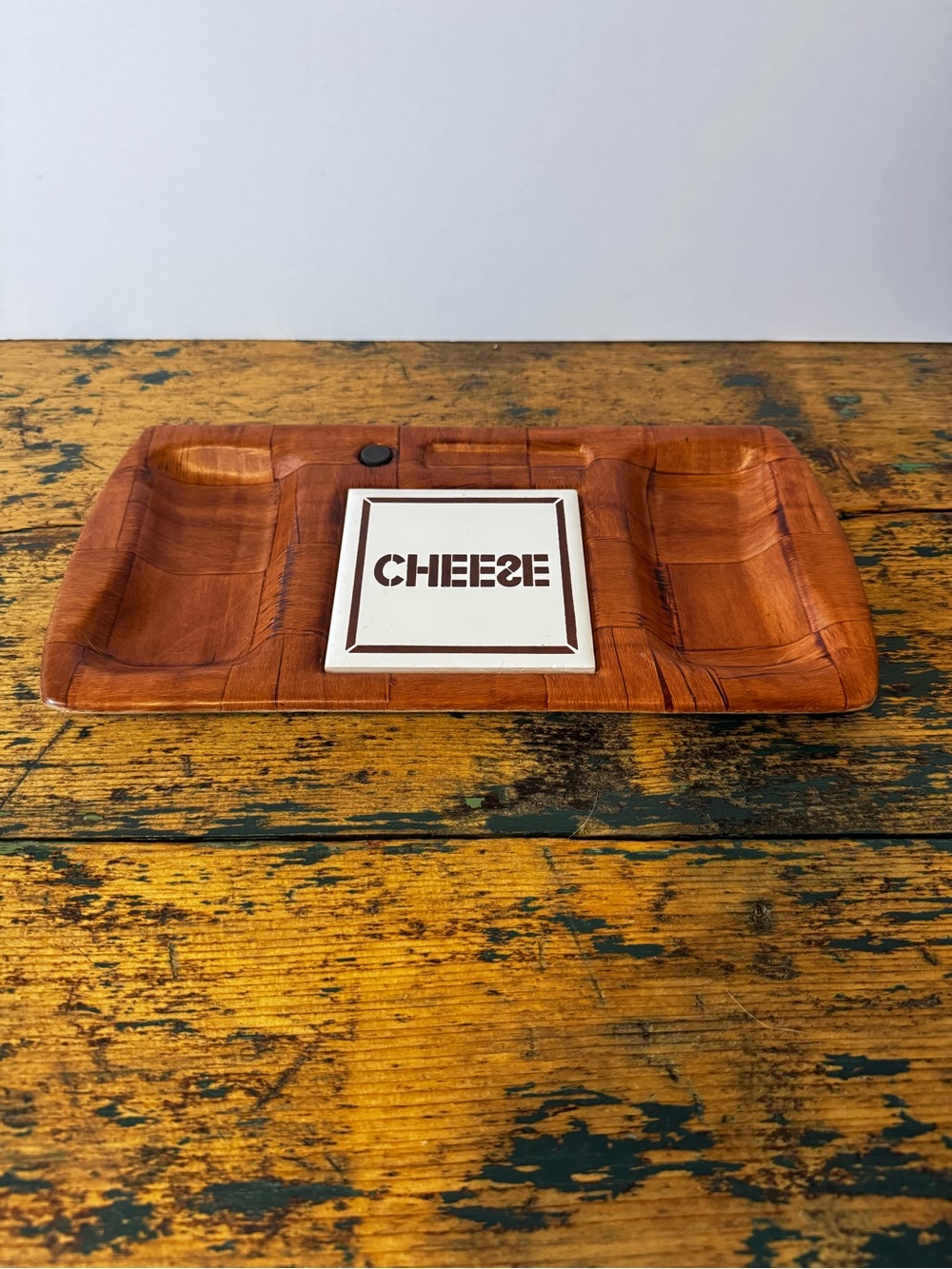 Craft Wooden Cheese Serving Tray with White Ceramic 'CHEESE' Tile